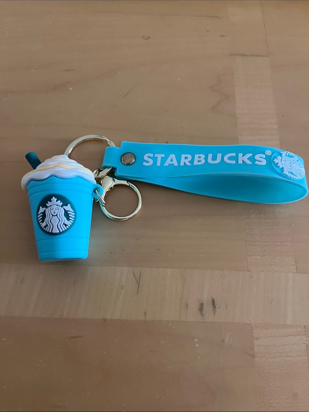 Starbucks Aqua Silicone Frappuccino Keyring with Wrist Strap